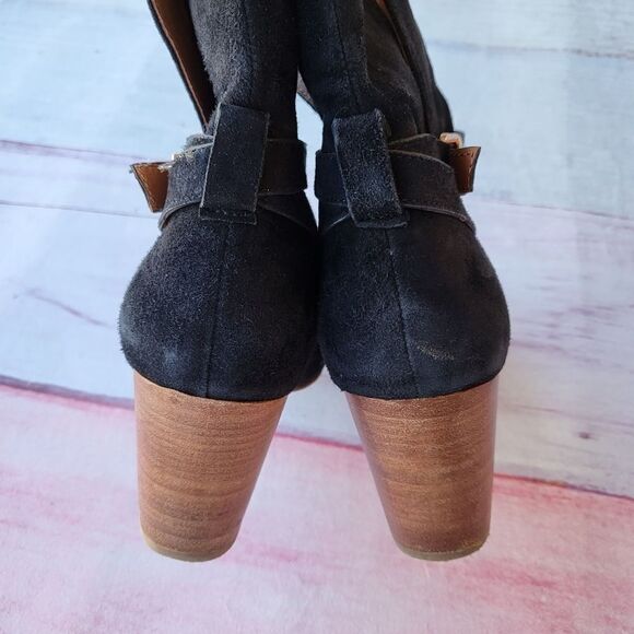 & Other Stories Black Suede Leather Buckle Block Heel Ankle Booties Women's 9US - Picture 9 of 11